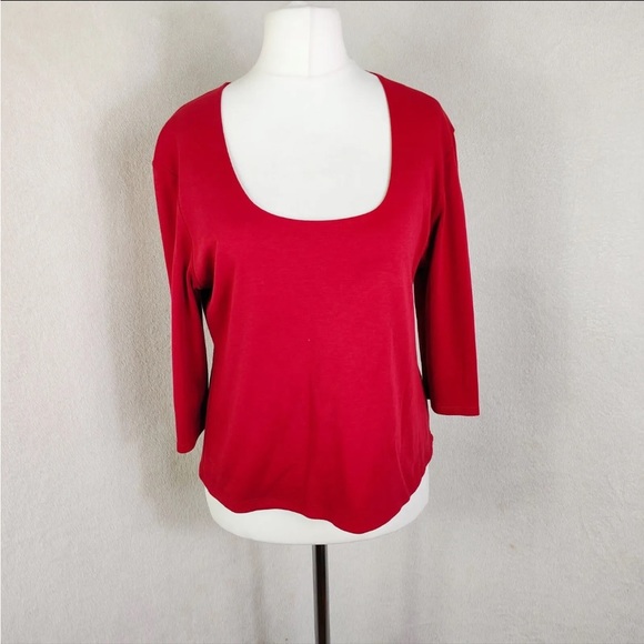 Spirit of The Andes Tops - Spirit of the Andes Red 3/4 Sleeve Pima Cotton Scoop Neck Top Size L